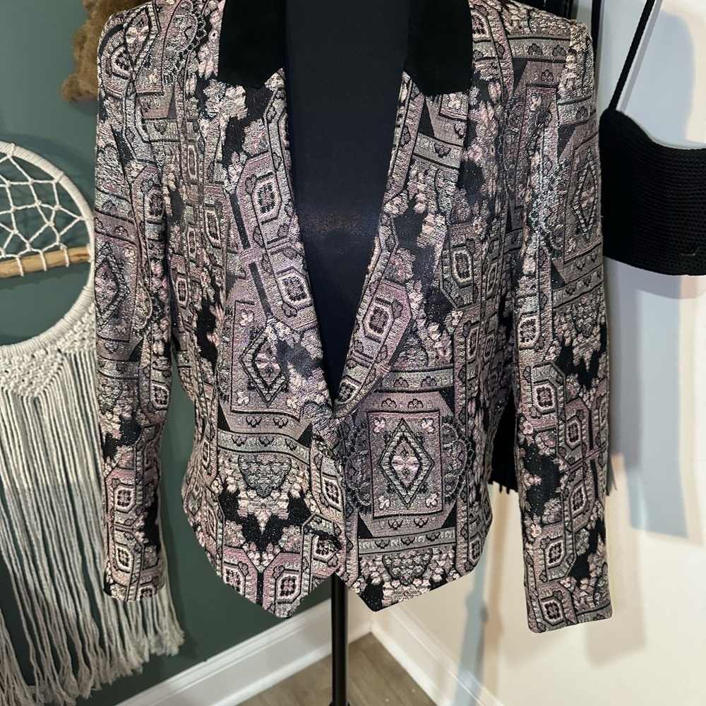 Vintage Southwestern Tapestry Blazer Longhorn River Western Wear Large